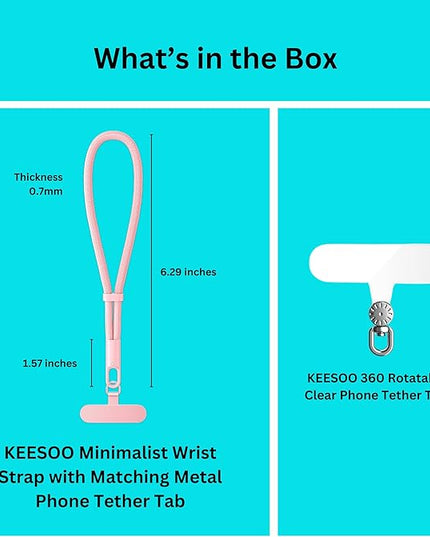 Minimalist Wrist Strap Phone Lanyard with Adjustable Drop-Proof Design, 7mm Reinforced Climbing Rope Material, 2 Phone Tether Tabs (Matching Metal and Rotatable Clear) - Fuscous Grey