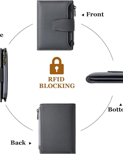 Airkit Small Wallet Women RFID Blocking Soft Leather Bifold Compact Card Holder Wallet for Women with Zipper Coin Pocket 4 ID Window