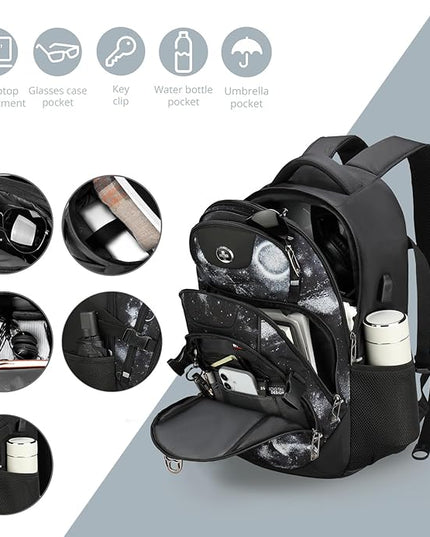 Swissdigital Laptop Backpack with USB Charging Port, Travel Backpack Fits 15.6 inches Computer, 31L Backpack for Men, Starry Sky | SD803-98