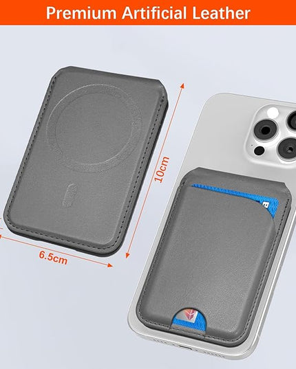 for Magsafe Wallet, Phone Cardholder with Adjustable Stand, Magnetic Card Holder with 3 Card Slots, Magnetic Wallet for iPhone 16/15/14/13/12 Series, Not for iPhone 13/12 Mini(Gray, Leather)