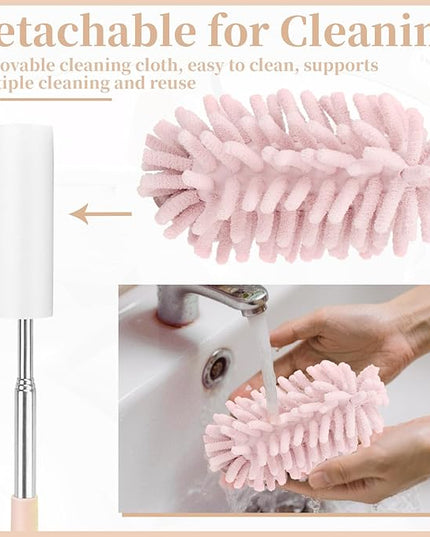 2 PCS Car Interior Duster with Extension Pole, Microfiber Car Duster with Bendable Head, Cars Dusters Exterior&Interior Scratch Free, for Cleaning of Vehicle Details, Offices, Windows(Pink)