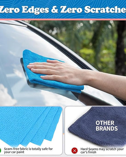 FIXSMITH Microfiber Cleaning Cloth, Shop Towels Bulk, 24 Pack Blue Microfiber Towels for Cars, All-Purpose Absorbent Cleaning Rags, Dust Cloth for Automotive, Mechanic, Garage, Bar, 12 x 11 inch