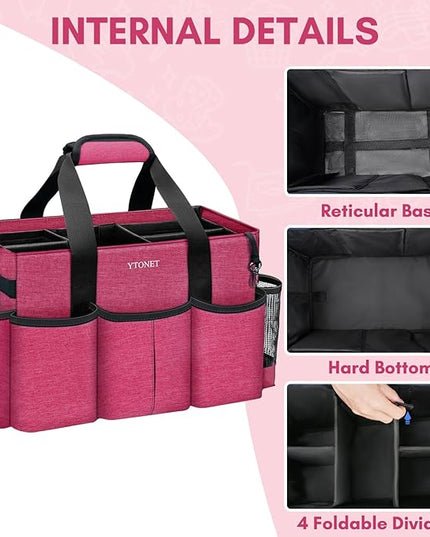 Ytonet Wearable Cleaning Caddy Organizer with Handle & Shoulder Straps, Large Cleaning Tote for Housekeepers, Kitchen Supplies Organizer with Dividers, Under Sink & Car Detailing Bag, Red