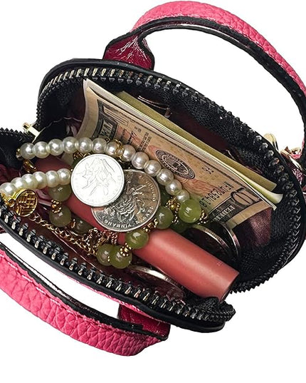 Plinvo Cute Genuine Leather Keychain Coin Purse for Women with Tassels Mini Change Pouch Brown (Rose Red)
