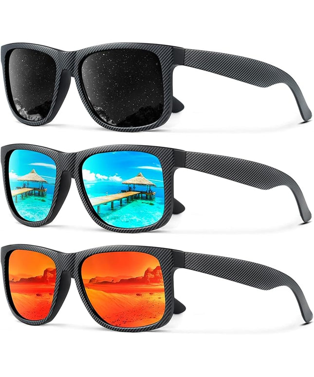 KALIYADI Sunglasses Men Polarized Sun glasses for Mens Womens Classic Matte Black Frame UV Protection 3pack