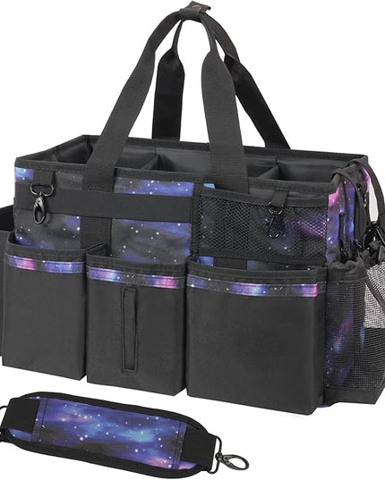 Wearable Cleaning Caddy, Cleaning Caddy Supplies Organizer with Handle & Shoulder Straps for Housekeepers, Under Sink & Car Cleaning Tool Organizers Bag with 4 Foldable Divider (StarrySky)