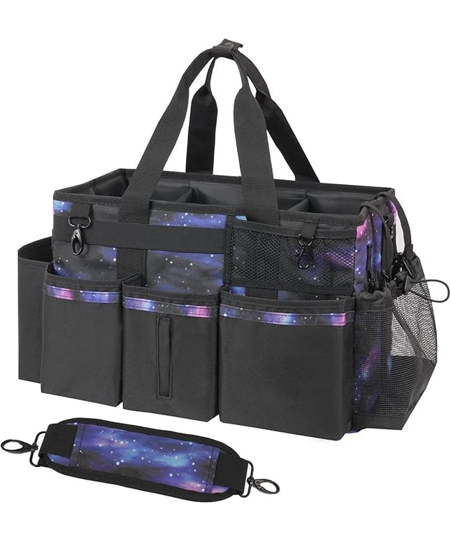 Wearable Cleaning Caddy, Cleaning Caddy Supplies Organizer with Handle & Shoulder Straps for Housekeepers, Under Sink & Car Cleaning Tool Organizers Bag with 4 Foldable Divider (StarrySky)