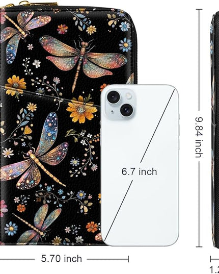 Family Passport Holder Wallet RFID Blocking Document Organizer PU Leather Mulit-purpose Travel Wallet Credit Cards Case for Women Men, Dragonfly