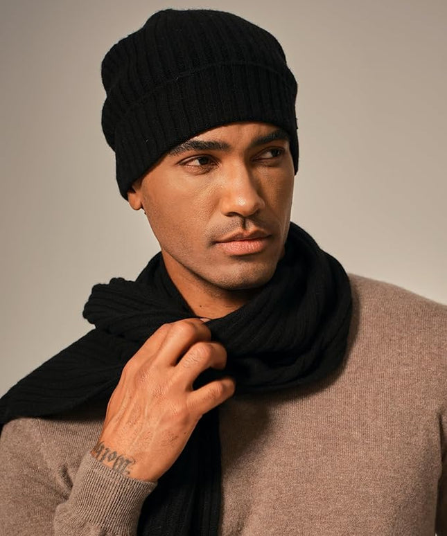 KVSS 100% Pure Cashmere Beanie for Women & Men Knit Winter Hat Cuff Rib Cap | Luxury from Inner Mongolia