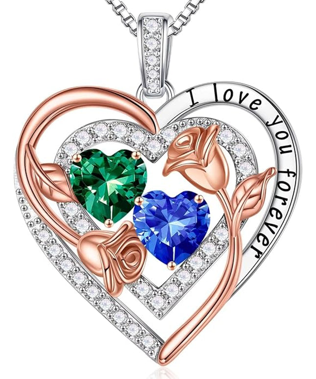 Iefil Christmas Gifts for Women - Sterling Silver Birthstone Necklace Anniversary Birthday Gifts for Her Wife Mom Daughter