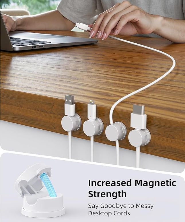 Swiveling Cord Holder, Magnetic Cord Organizer, Inchor Cable Organizer for Desk, 6 Pack Cable Clips for Nightstand, Adhesive Cable Holder Cable Management Clips for Car Home Office (White)