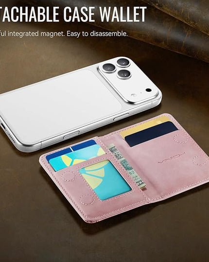 Vinich for MagSafe Wallet Magnetic RFID Blocking Card Holder Compatible with MagSafe Phones and Cases, Strong Magnet Minimalist Phone Wallet for iPhone 17/16/15/14/13/12/ Pro/Max/Plus, Rose Pink