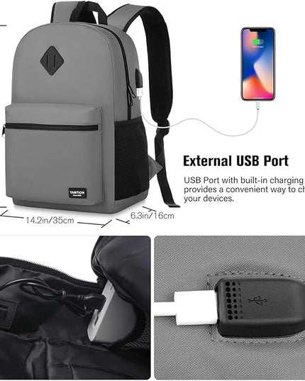 17 Inch School Backpack,Unisex Classic Bookbag Teens Schoolbag with USB Port for High School College Office Work Travel
