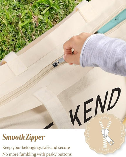 Large Tote Bag for Women - Aesthetic Cute Big Canvas Bags with Zipper Cotton Shoulder Bag for Gym, Travel, Work