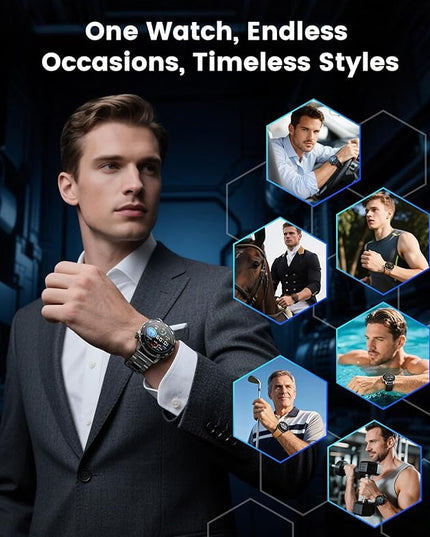 Smartwatch for Men with Compatible Android iOS,1.43" AMOLED Display Screen Bluetooth Calling Fitness Tracker with 100+ Sports Modes, Heart Rate & SPO₂ Monitor, P68 Waterproof, 2 Bands Included