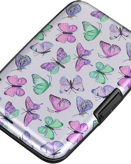 ELFISH Mini RFID Aluminum Wallet Credit Cards Holder Business Card Case Metal ID Case for Men Women(Colorful Butterflies)
