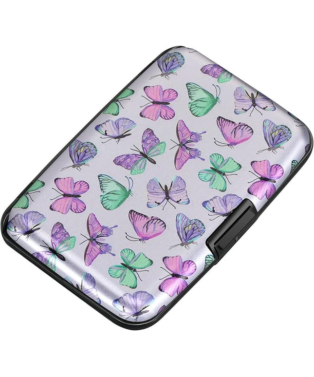 ELFISH Mini RFID Aluminum Wallet Credit Cards Holder Business Card Case Metal ID Case for Men Women(Colorful Butterflies)