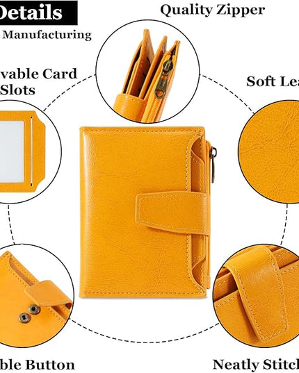 Airkit Small Wallet Women RFID Blocking Soft Leather Bifold Compact Card Holder Wallet for Women with Zipper Coin Pocket 4 ID Window