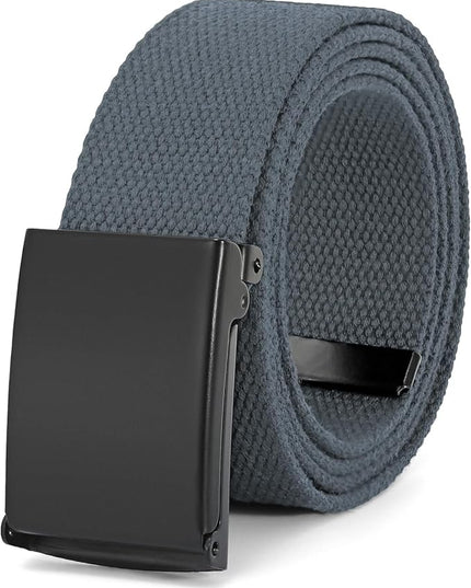 WHIPPY Canvas Web Belt Flip-Top Solid Black Military Buckle Fully Adjustable Mens Webbing Belts Cut To Fit
