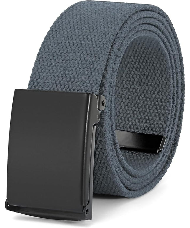 WHIPPY Canvas Web Belt Flip-Top Solid Black Military Buckle Fully Adjustable Mens Webbing Belts Cut To Fit