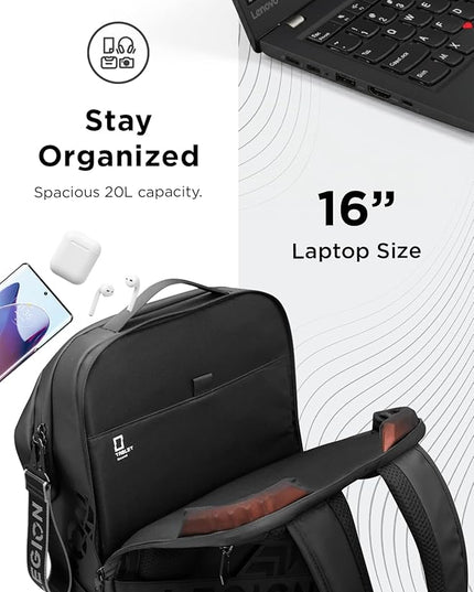 Lenovo Legion Gaming Laptop Backpack GB700 – Extra Large, Fits Up to 16-Inch Computer – Anti-Theft Lock, Damage Protection, Water-Resistant Travel Bag with Organized Compartments – Black