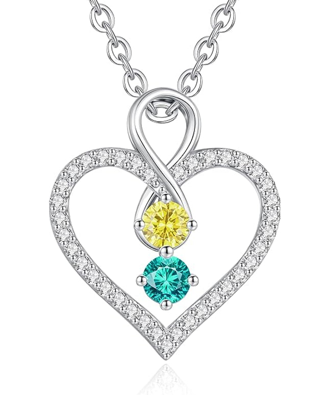 LOUISA SECRET Infinity Double Birthstone Necklace, 925 Sterling Silver Tiny Pendant Heart Necklace for Women Wife Her, Best Jewelry Gift Heart Jewelry Meaningful Gift for Valentine's Day, Christmas, Birthday Anniversary