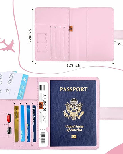 COSHAYSOO Personalized RFID Passport Holder for Travel Women Passports Cover Case Air Essentials Airplane Flight Accessories Airline Plane Flying Must Haves Christmas Gifts Teen Girls Pink Bow Knot