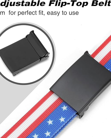 WHIPPY Canvas Web Belt Flip-Top Solid Black Military Buckle Fully Adjustable Mens Webbing Belts Cut To Fit