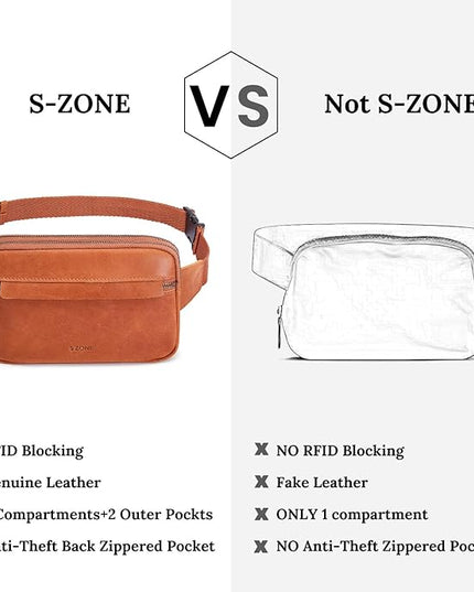 S-ZONE Fanny Packs for Women Genuine Leather RFID Blocking Crossbody Bags Purses Sling Waist Chest Bag Gifts Travel Running Adjustable Strap Men