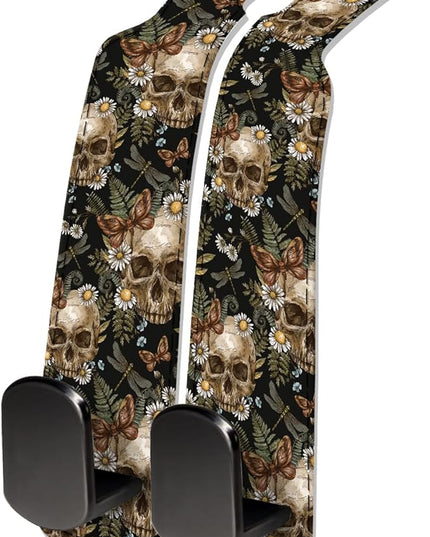 Car Seat Headrest Hook, Universal Leather Cute Hanger Holder Hook, Storage Organizer Interior Accessories for Purse Bags Handbag Cute Retro Flower Skulls