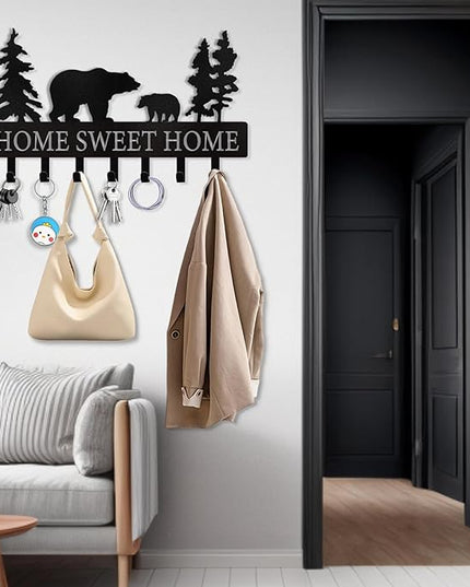 Personalized Key Holder for Wall - Metal Bear Key Rack Wall Mounted with Hooks - Key Holder Hooks Organizer Coat Rack - Animal Theme Hooks Sweet Home Decor for Storage, Hallway, Bedroom, Office