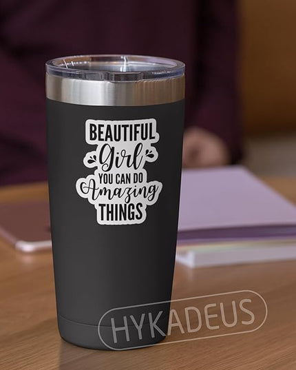 (3Pcs) Beautiful Girl You Can Do Amazing Things Sticker Encouraging & Motivational Stickers Inspirational Quote Positive Affirmation Vinyl Decals for Laptop, Water Bottle, Journal, Planner, 3" x 2.5"