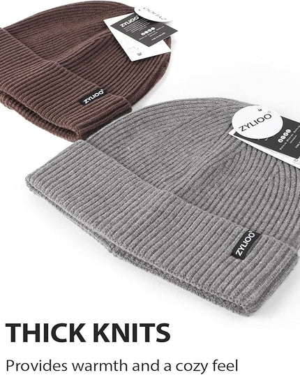 Zylioo Oversize Beanie Hats, XXL Big Size Ribbed Knit Cuffed Winter Hat for Cold Weather, Warm Skull Watch Cap