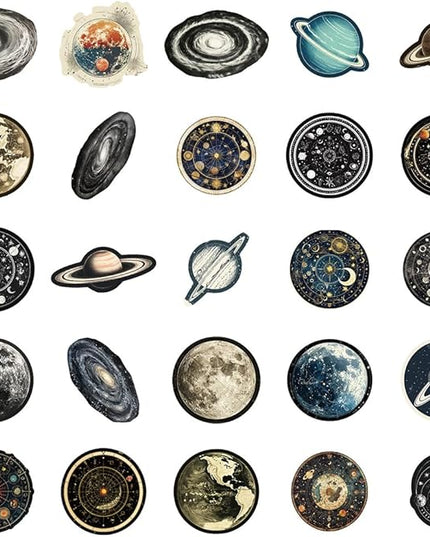 Vintage Celestial Galaxy Planet Vinyl Stickers, 50 PCS Waterproof Astronomical Icon Decals for Laptops, Scrapbooking, Journals, Notebooks, Water Bottles, Suitcases, Phones & DIY Decor