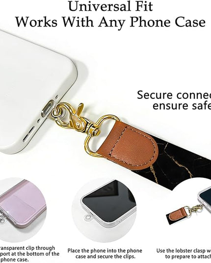 GEHUY Phone Lanyard Crossbody with Wrist Strap, Adjustable Black Marble Neck & Wrist Lanyard for Keys, ID Cards and Phone Case Accessories