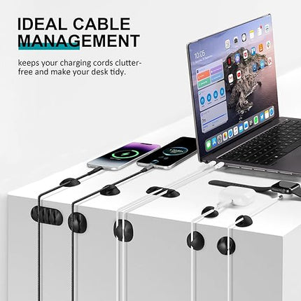 16Pack Black Desk Cable Management,Adjustable Cord Organizer Cable Clips,Cable Organizer for Cords Phone Charger/PC/TV,Ideal Cord Holder for Nightstand/Wall/Desk/Office/Home/Car