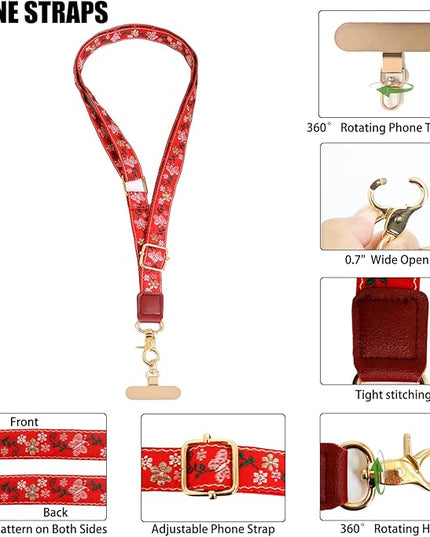 LEMEDE Phone Charm Lanyard, Gold Buckle Adjustable Crossbody and Wrist Strap with 2pcs 360-Degree Rotatable Phone Pad