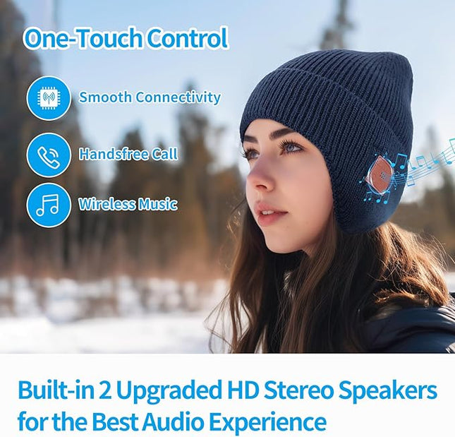 Bluetooth Beanie for Men Women, HD Stereo Sound Beanie with Headphones, Unique Tech Gifts for Men Husband Him Teen