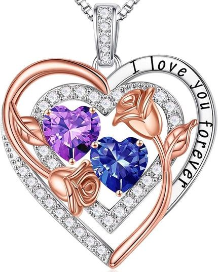 Iefil Christmas Gifts for Women - Sterling Silver Birthstone Necklace Anniversary Birthday Gifts for Her Wife Mom Daughter