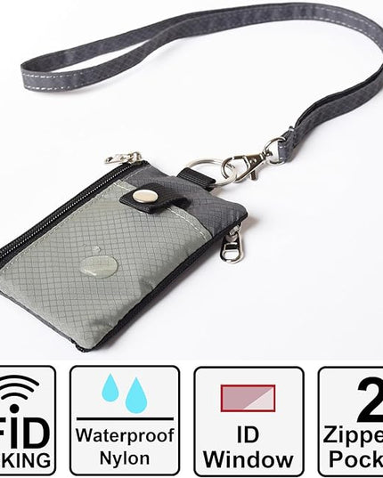 Minimalist RFID Blocking Small Wallet with ID Window,WaterResistant Zip Id Case Wallet with Lanyard Keychain for Cards,Cash,Travel,Women,Men
