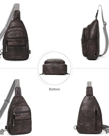 Sling Bag for Women Crossbody Fanny Pack Sling Purse Backpack Vegan Leather Travel Cross Over Shoulder Bag Coffee