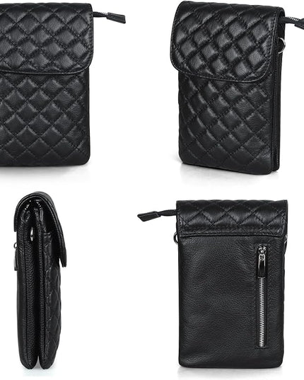 befen Genuine Leather Small Crossbody Bags for Women Cell Phone Bag Cross Body Purses,Silver Zipper