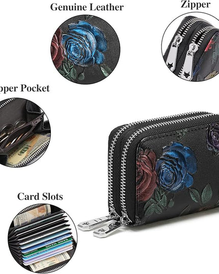 GOIACII Small Genuine Leather Wallet for Women, RFID Blocking Credit Card Holder Wallet