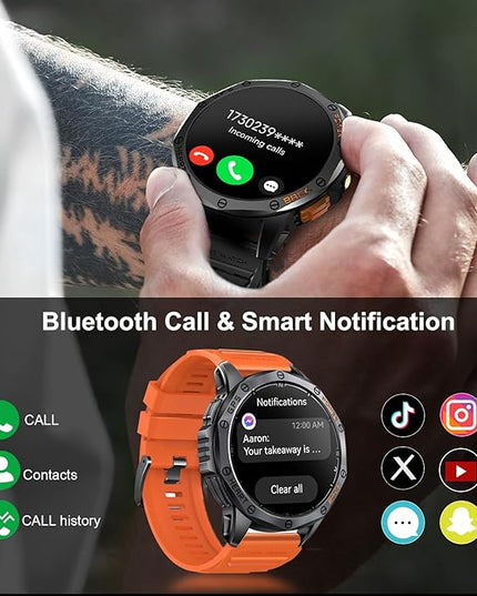 Military Smart Watches Built-in GPS, 170+ Sport Modes for Men with Flashlight, Smartwatch for Android Phones and iPhone, 1.43" AMOLED Screen Bluetooth Call Compass Altimeter (Black & Camo (2 Bands))
