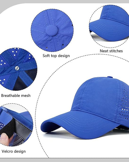 Xinveen Quick Dry Baseball Cap Curved Brim Snapback Hat Laser Cut Mesh Ball Cap Golf Ball Cap for Men Women