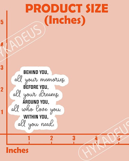 (3Pcs) Inspirational Quote Stickers “Behind You All Your Memories” Positive Encouraging Message Waterproof Vinyl Decals for Water Bottle, Laptop, Journal, Planner, Scrapbooking, 3" x 2.8"