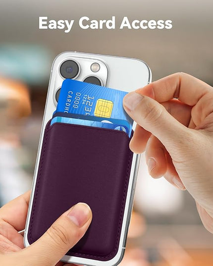 Magnetic Wallet Cell Phone Card Holder for Phone Case with Mag-Safe, Stronger Magnetic RFID Leather Phone Wallet Stick on Series of iPhone 17/16/15/14/13/12 and Pro/Promax, Cherry