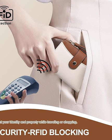 yiijay Small Wallet for Women RFID Blocking Tassle Bifold Slim Thin Leather Wallet Credit Card Holder Wallet Ladies Mini Wallet with Widened Zipper Pocket