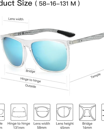 ZENOTTIC Square Polarized Sunglasses for Men Ultralight Carbon Fiber Sun Glasses Driving Fishing Golf Sports UV400 Protection