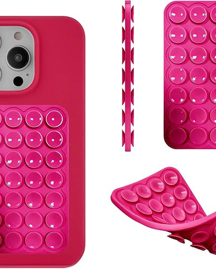 Silicone Double-Sided Suction Phone Case Detachable Mount, ASMR/Fidget Sticky Phone Grip Hands-Free Accessories for Selfies & Videos, Trending TikTok items for iphone & Android (3.74"x2.2", Hot pink)